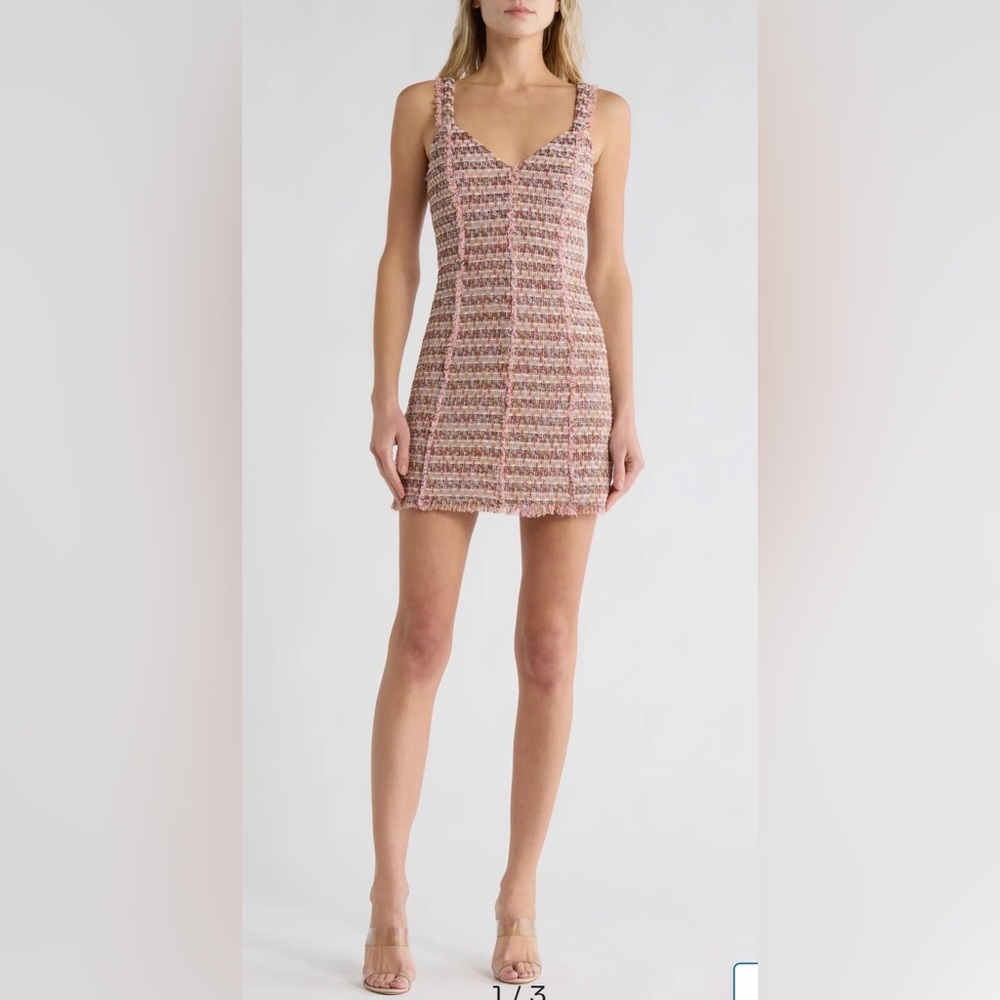 NWT Ramy Brooke Pink Metallic Plaid Tweed Tailored Mini Dress sz6